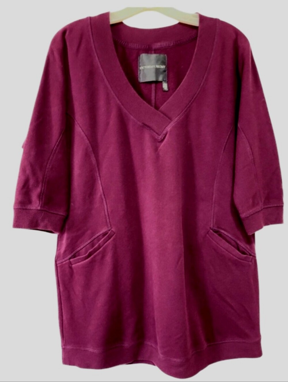 Victoria's Secret Fleece V-Neck Tunic Top 3/4 Sleeve Berry Purple Size Large